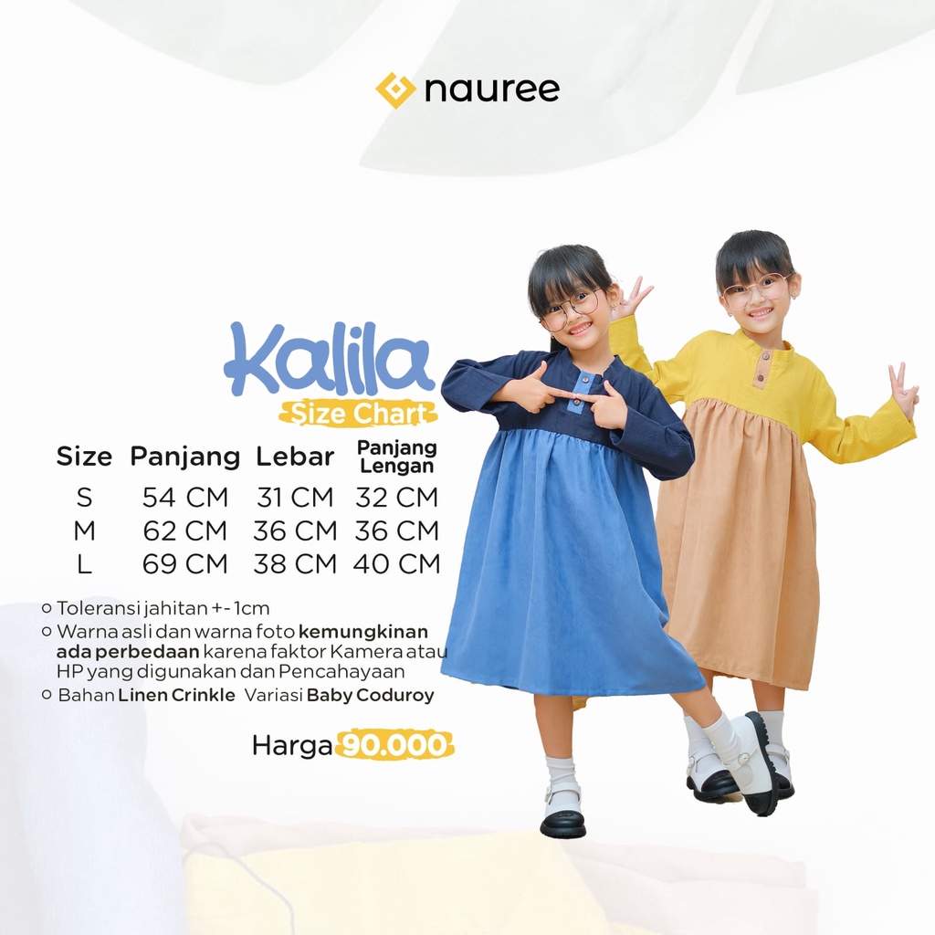 Nauree - Dress Anak Perempuan Kalila Bahan Linen Crinkle dan Baby Coduroy