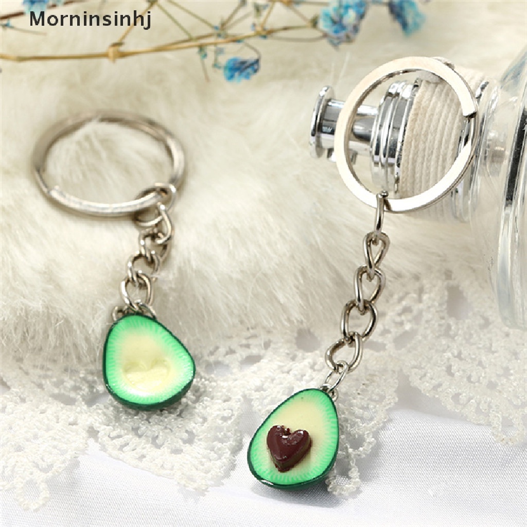 Mornin Handmade Polymer Clay Avocado Heart Pendant Keychain Gantungan Kunci Key Ring Rantai Hadiah id