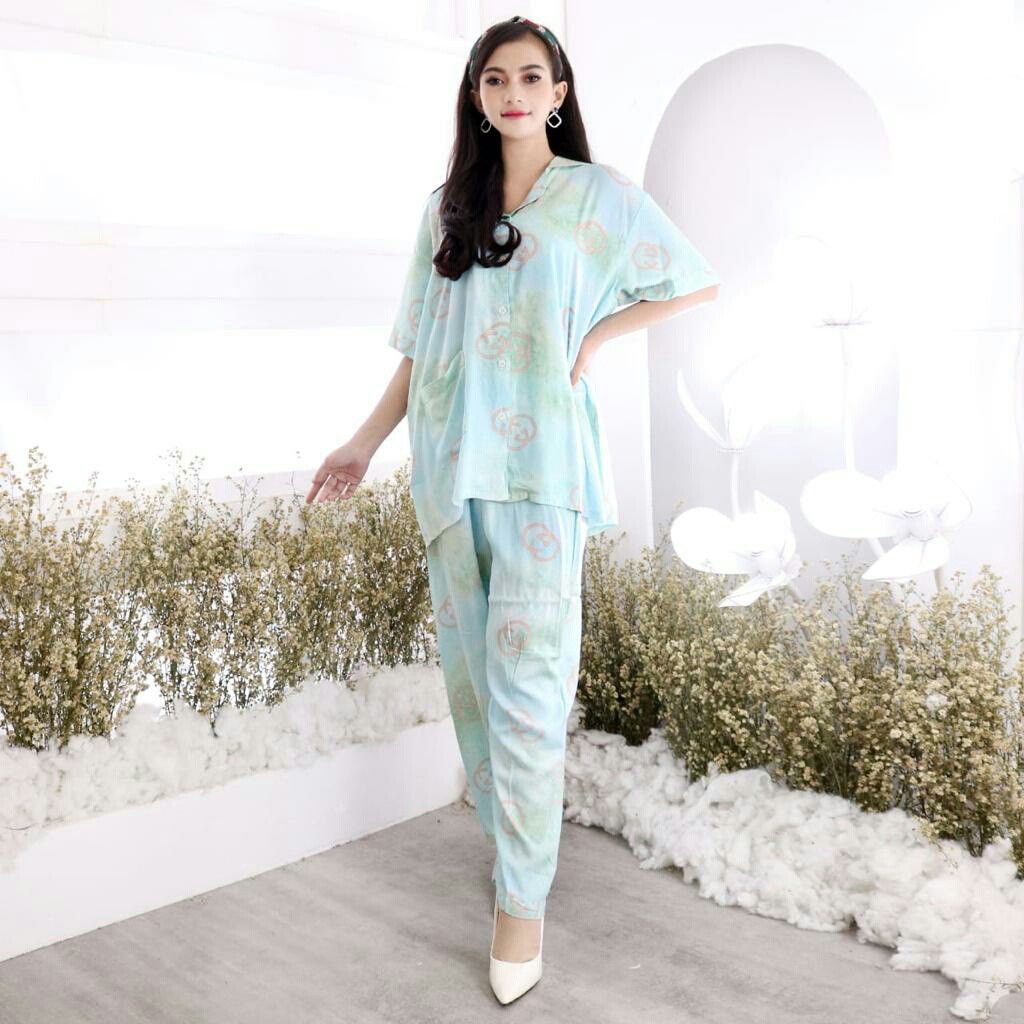 set piyama wanita tie die jumbo ucci celana panjang CP real pic