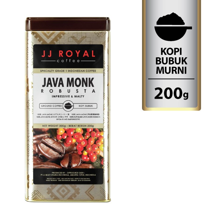 

Coffee/Kopi JJ Royal Java Monk Robusta Ground Tin 200g