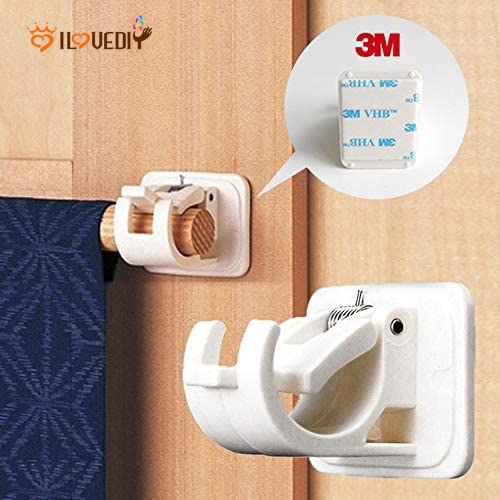 [ 2Pcs ] [ Self Adhesive Curtain Rod Bracket ] [ Fixings Hanging Rod Holder ] [ Wall Curtain Hanging Rod Clamp Hooks ]