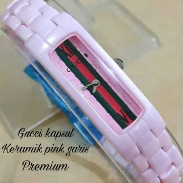 Jam tangan cewek import gucci keramik pink premium super cute