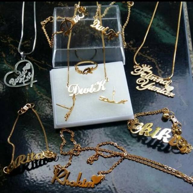 KALUNG, GELANG, CINCIN NAMA CUSTOM LAPIS EMAS
