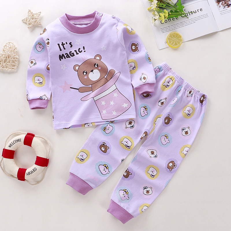 Setelan Piyama Baju Tidur Anak Perempuan Laki Laki Bahan Katun Piama Lengan Panjang 1-5 tahun