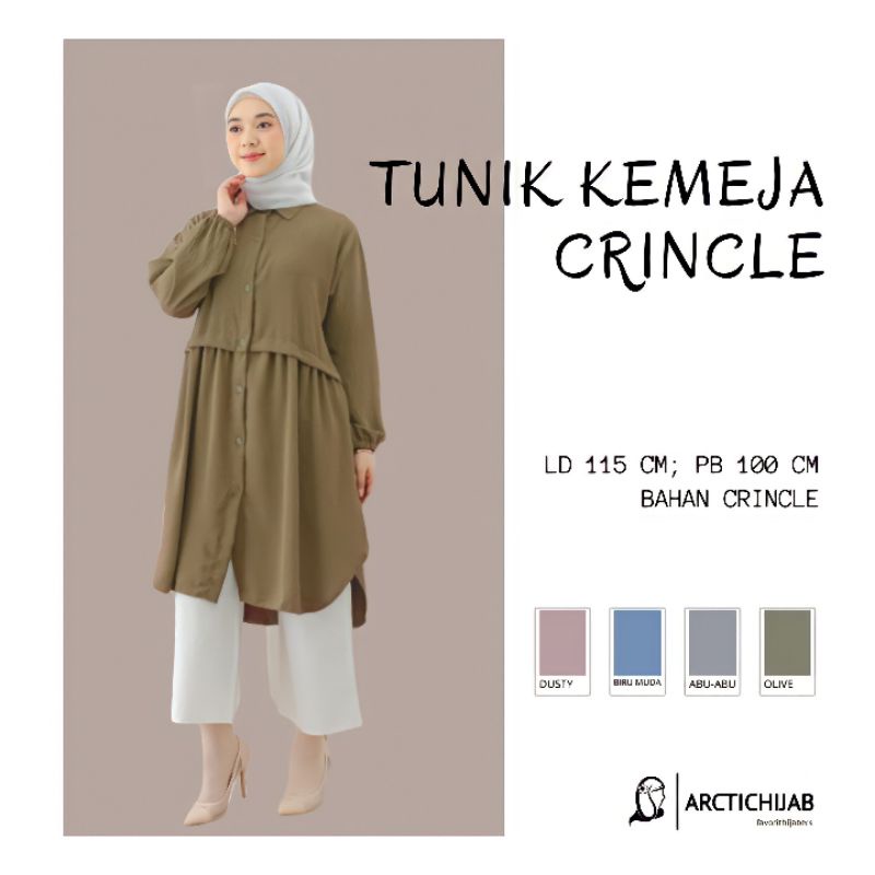 TUNIK KEMEJA BAHAN CRINCLE | BAJU MODEL TUNIK BUSUI