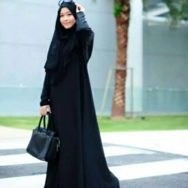 ALKHATIB COLLECTION ABAYA HITAM BASIC POLOS BAHAN JETBLACK SAUDI DRESS PEREMPUAN TURKI DUBAI MESIR F