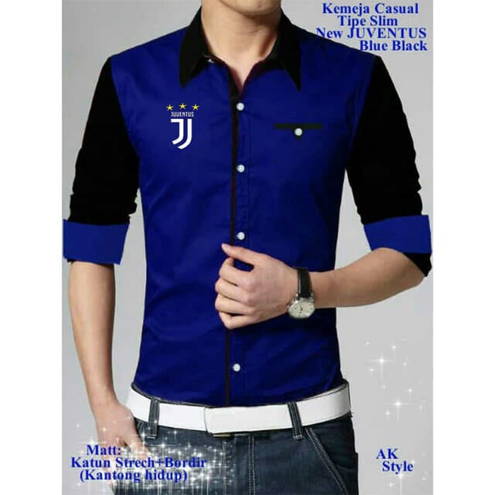 Executive Muda  Juventus Blue Black AK  kemeja pria katun strech biru Berwibawa