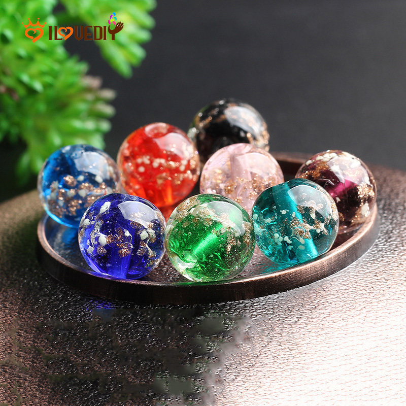 5 Pcs Manik-Manik Kaca Bulat Motif Bunga Luminous Untuk Membuat Perhiasan Gelang Kalung Diy