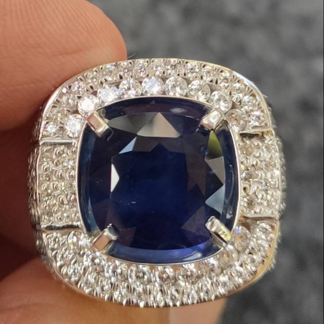 Cincin pria natural blue sapphire vivid blue 6.9crat ajib vivid royal blue