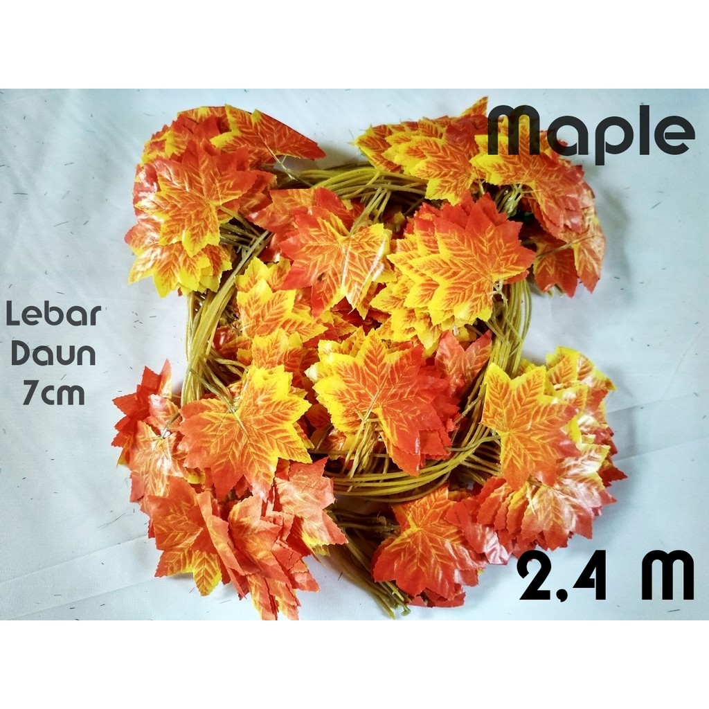 Daun Rambat Ivy Anggur Maple Srigading Artificial Palsu Dekorasi Bunga Plastik-Maple 2,4 m