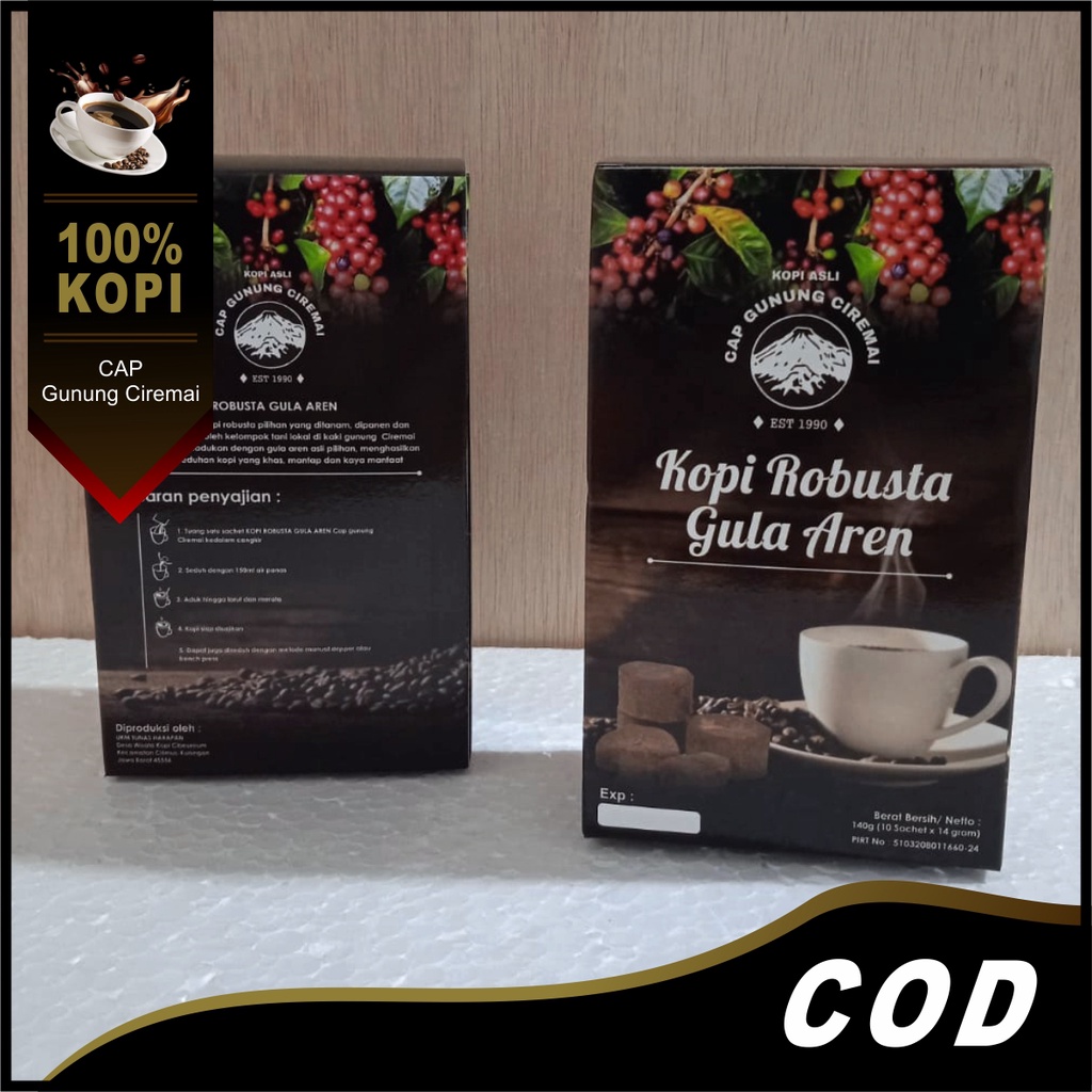 

Kopi bubuk / kopi gula aren bubuk kopi bubuk robusta gula aren PREMIUM 140 gram cap gunung ciremai