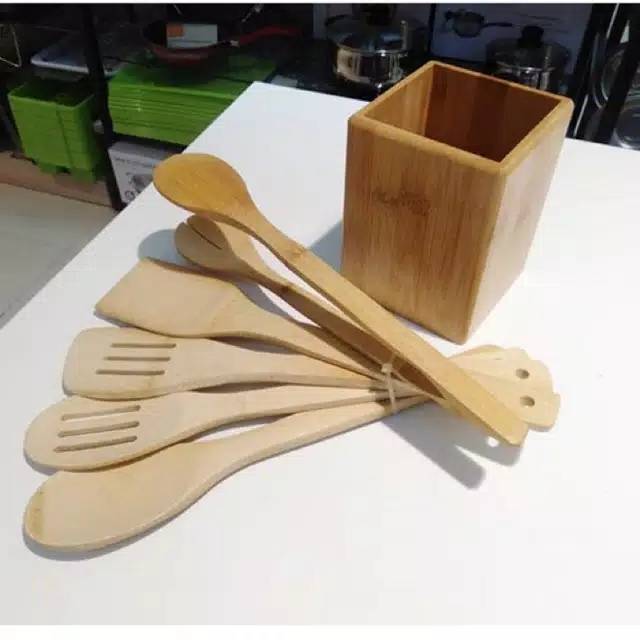 Sutil Bambu Kayu Set Nara Utensil Set With Holder Informa