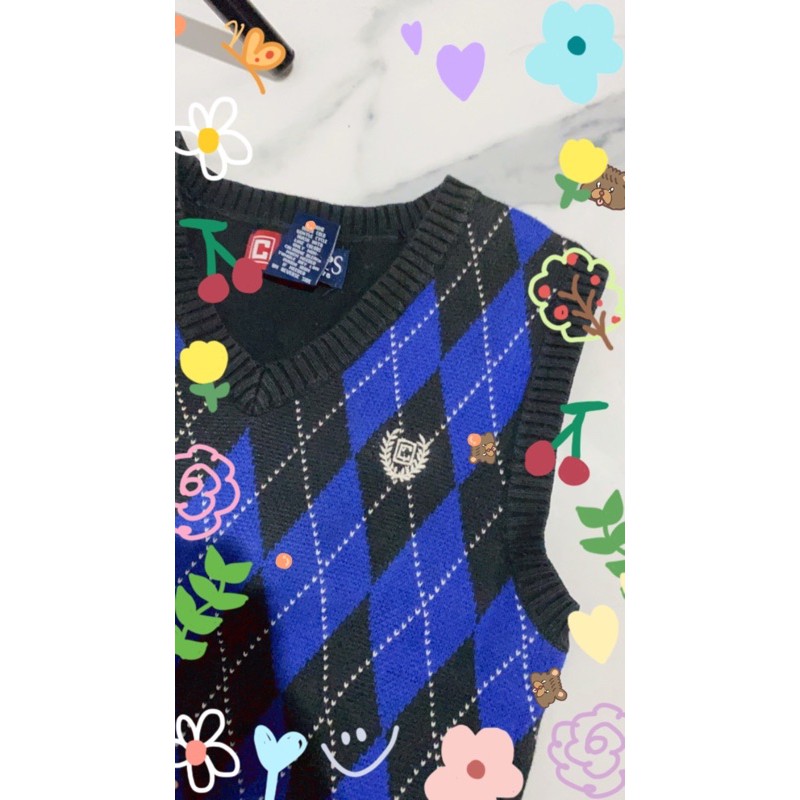 argyle blue vest LS - no cancel