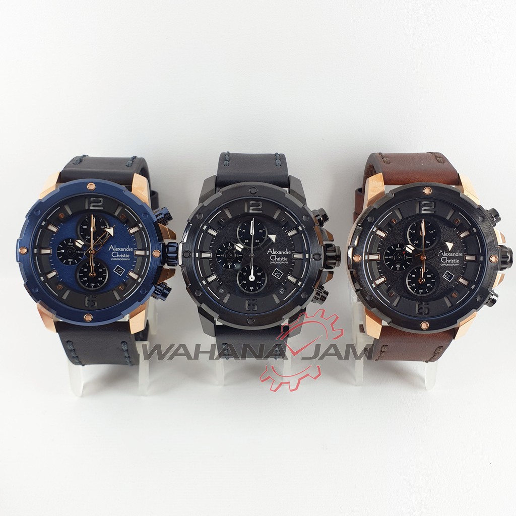 Alexandre Christie AC 6410 MC L / Jam Tangan Pria AC6410 Alexander Cowok Chrono Kulit Leather Sport