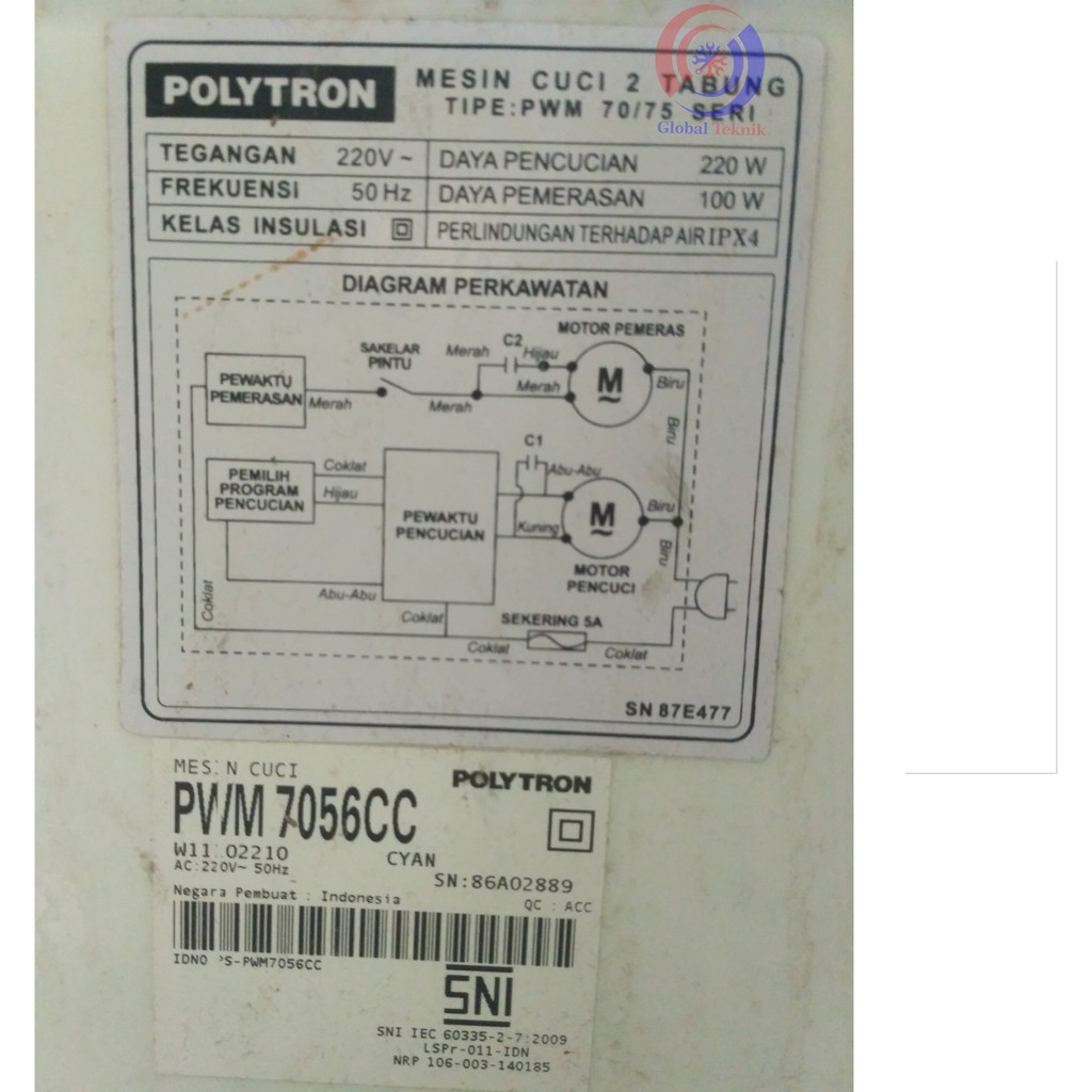 GEARBOX GEAR BOX MESIN CUCI 2 TABUNG POLYTRON PWM 7056CC