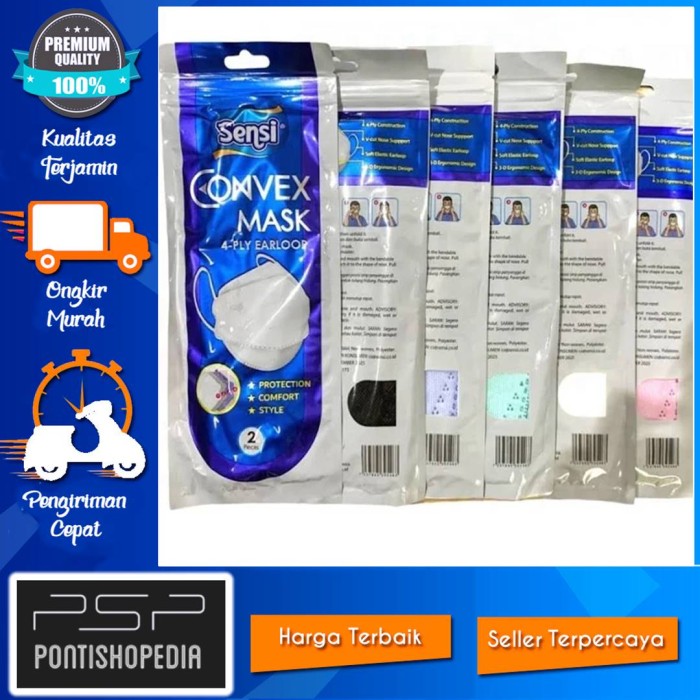 PSP Masker Sensi Convex 4ply Earloop Isi 2 pcs/sachet - Sensi Convex Mask