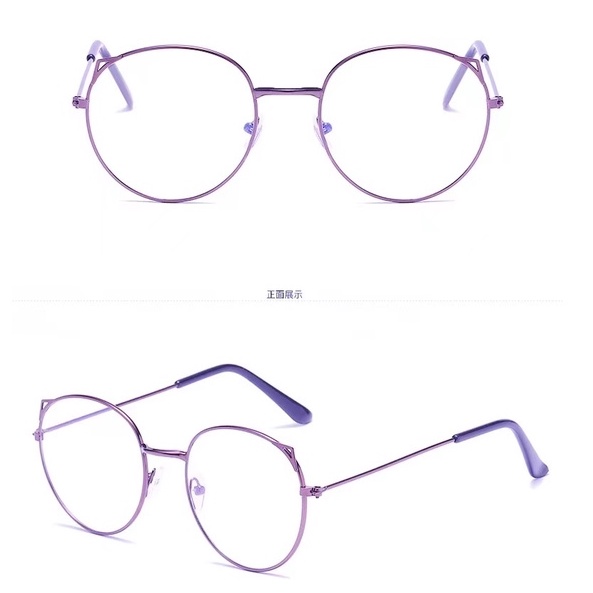 (Rowling)Impor murah Frame Kacamata Wanita dan Pria Gaya Retro Round Eyeglasses Metal Frame Kacamata Fashion-ka-5 ungu