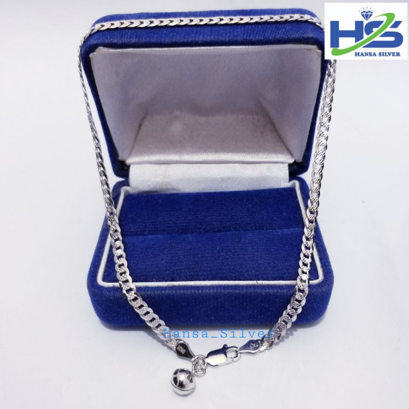 Gelang Kaki Perak Silver Asli 925 Lapis Emas Putih Model Sisik Naga Ukir - Perhiasan Perak Wanita