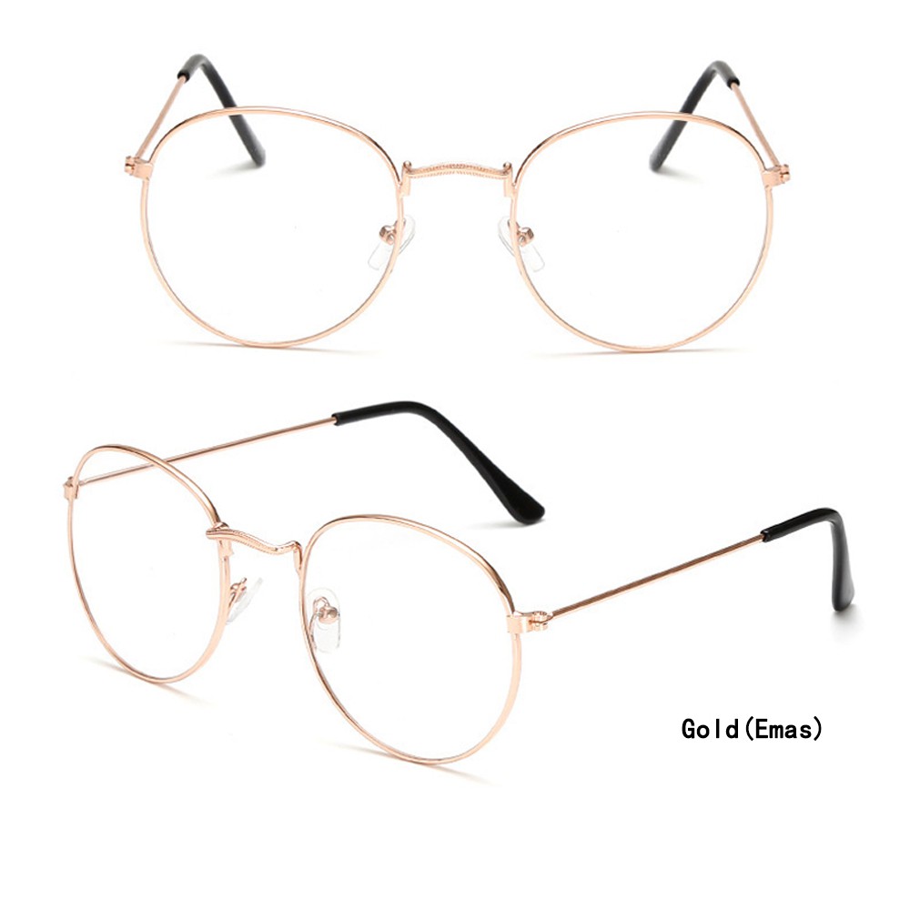 [Bayar di Tempat]Kacamata Wanita Lensa Rangka Transparan Retro Vintage Metal Frame Eyeglasses-HAILIE