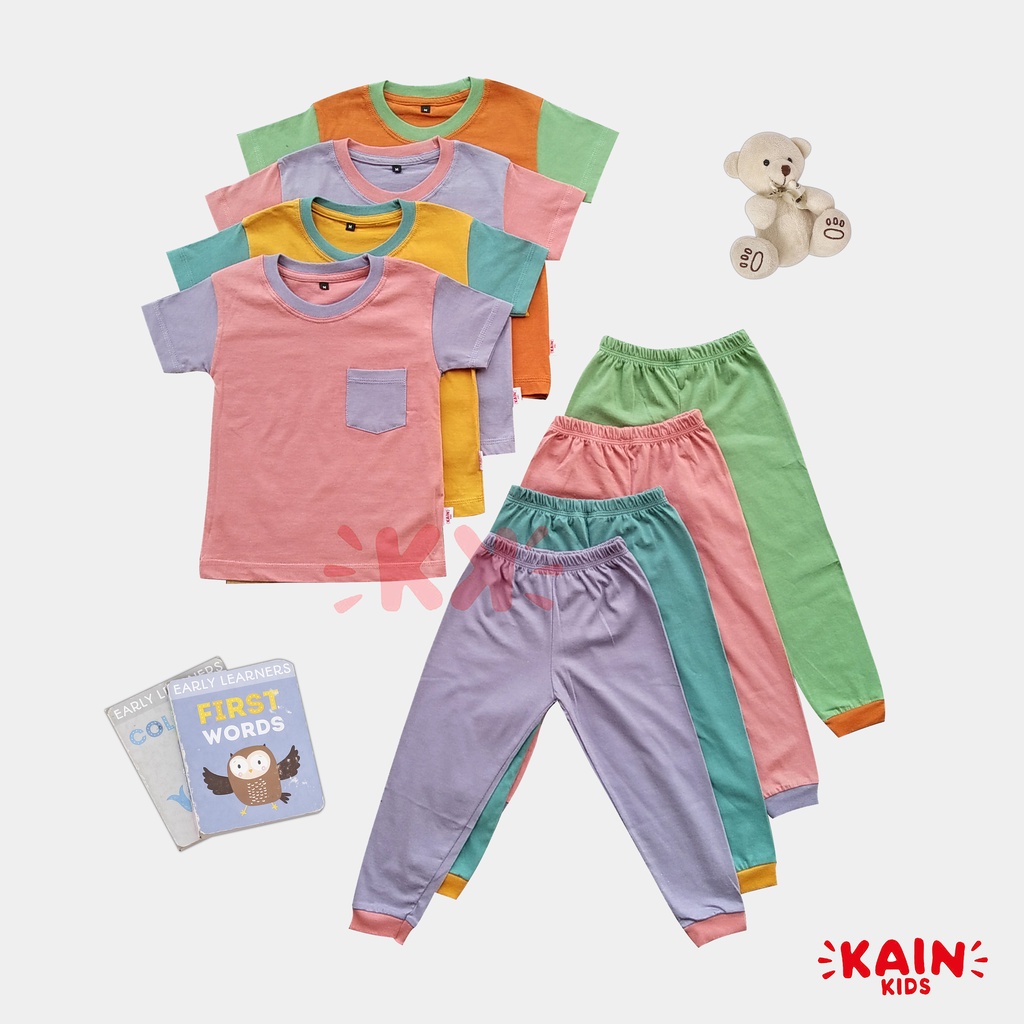 KainKids Setelan Kaos Polos Anak &amp; Celana TWOTONE 1-7Y | Set Pocket Tee Combo Long Pants PK SPTT01