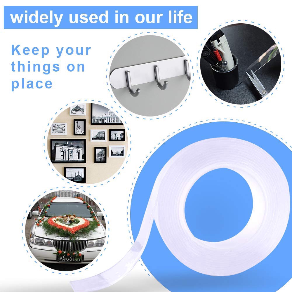 1M/2M/3M/5M Magic Nano Double Sided Tape / Transparent Traceless Reusable Waterproof Adhesive Tape / Non-Slip Mounting Tape for Carpets, Photos,Posters,Car,Home,Office Use/Hot Sale