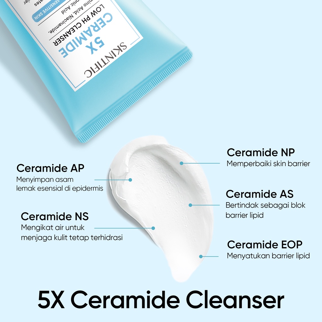 SKINTIFIC 2pcs Set | 5X Ceramide Low pH Cleanser 80g Facial Wash Sabun Cuci Muka Pembersih + 5% Ceramide Barrier  Moisture Gel 30g Pelembab Wajah