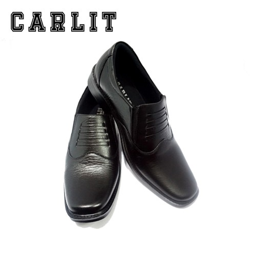 Sepatu Pria CARLIT PDH 02 Elastis Bahan Kulit Sintetis Model Formal Warna Hitam