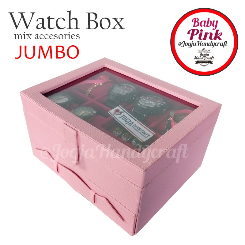 Kotak Tempat Jam Tangan JUMBO mix Tempat Perhiasan Susun Baby Pink