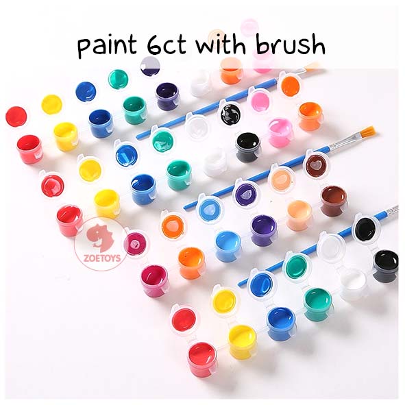 Zoetoys Paint 6ct With Brush | Peralatan Lukis Tempat Cat Air Akrilik Plastik Renteng 12 Warna