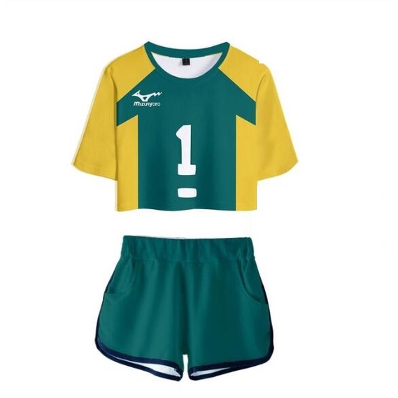 baju Jersey Crop Top Shorts Setelan Baju Costume Anime Haikyuu Date Tech Team Vollyball custom desai