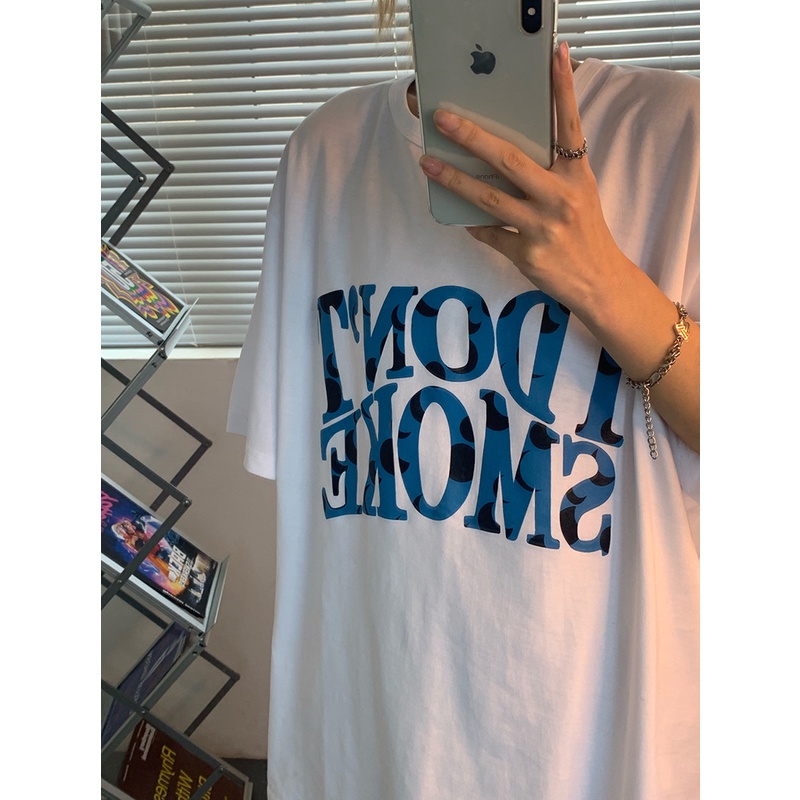 Kaos Atasan Wanita warna putih Import / T-shirt Oversize Wanita / I DON'T SMOKE (realpict)