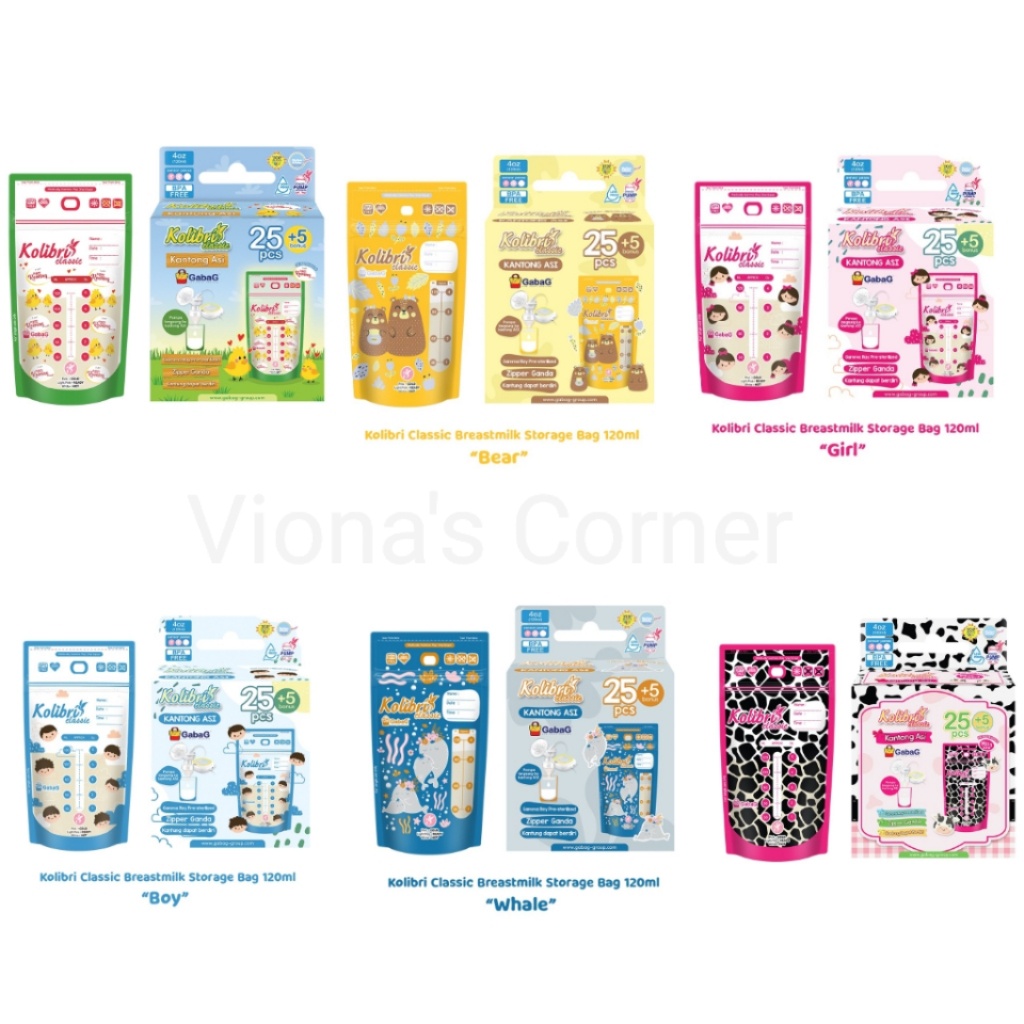 Gabag Kolibri Classic Kantong Asi ASIP Breast Milk Bag  120 ml/ Ayam Koening/ Honey Bear Edition/ Girl Edition/ Boys Edition/ Whale Edition/ Milky Cow