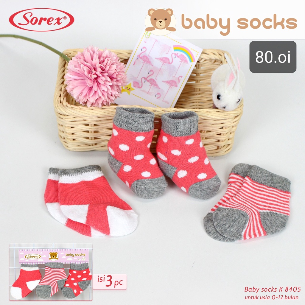 Sorex 3 Pasang Baby Socks Kaos Kaki Bayi Katun Lembut 0 - 12 Bulan