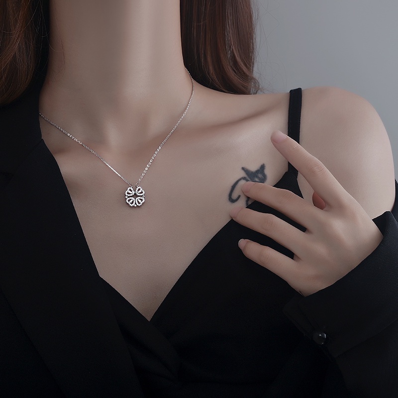 Kalung Titanium asli Wanita Anti Karat Liontin Hati Semanggi Korea Perhiasan 18k Emas necklace