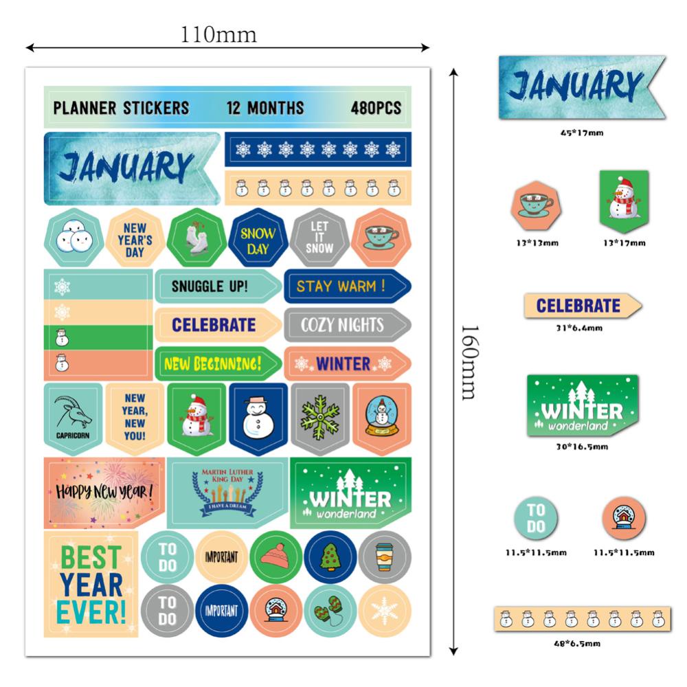 Timekey 12 Lembar Stiker Tab Bulanan Unik A3K5 Untuk Dekorasi Jurnalscrapbook DIY