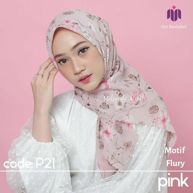 HIJAB SEGIEMPAT MOTIF FLURY VINEY JEPANG MILYARDA ORIGINAL