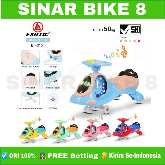 Mainan Anak Swing Car EXOTIC ET 3104 Mobilan Dorong Ayun Stir