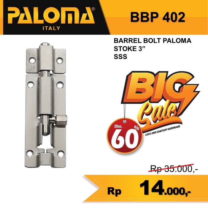 Paloma Barrel Bolt Grendel Slot Kunci Pintu Stoke 3&quot; BBP 402 SSS