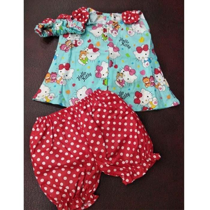 Setelan Baju dg Celana & Bandana Bayi Perempuan Cewek 2 - 15 Bulan Lucu HK