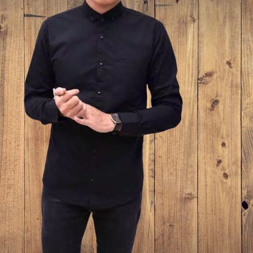 Baju Kemeja Pria Kasual Polos Hitam Putih Lengan Panjang / hem baju pria/kemeja cowok/kemeja hitam