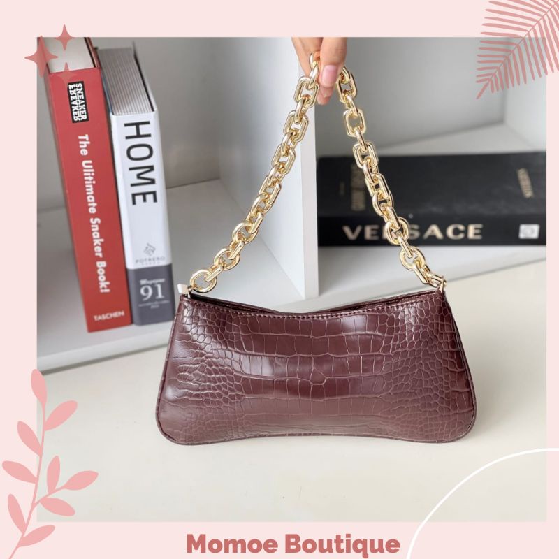 ZZ354 Tas Bahu Wanita Zara Croco Effect Chain Shoulder Bag