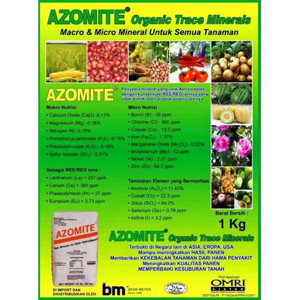 AZOMITE Pupuk Organik Makro & Mikro & SILICA (SiO² ) = 64,2 % Untuk Semua Tanaman 1 Kg