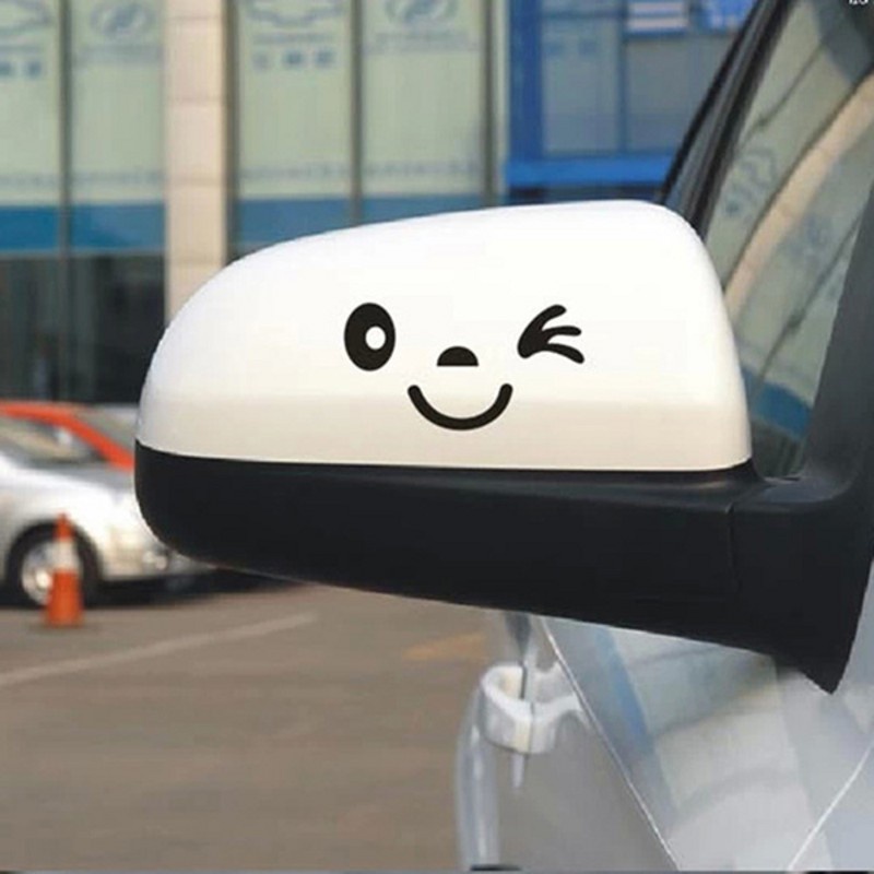 One Pair Cute Cartoon Smiley Face Car PET Sticker Rear View Mirror Stickers Styling For All Cars Automotive Related Products