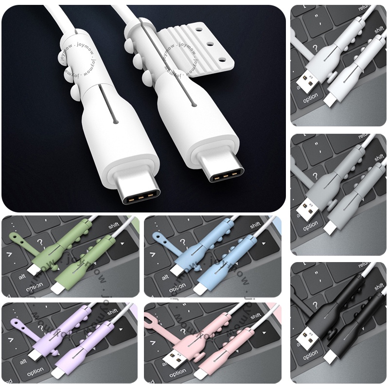 2pcs Pelindung Kabel Charger Bahan Silikon Lembut Untuk Ip Android