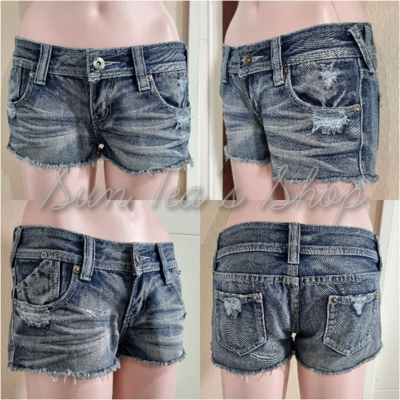 INGNI Blue denim acid wash ripped jeans sexy shorts