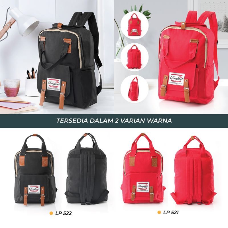 Tas Cewek Wanita Ransel Stylish Backpack Tas Punggung Wanita Hitam LRPD 522 LP Sekolah Kuliah Kerja