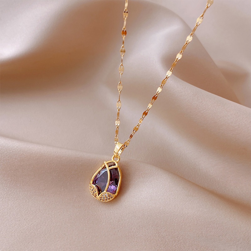 Kalung Premium Lapis Emas 999 Swarovski Liontin Ungu Premium Gold