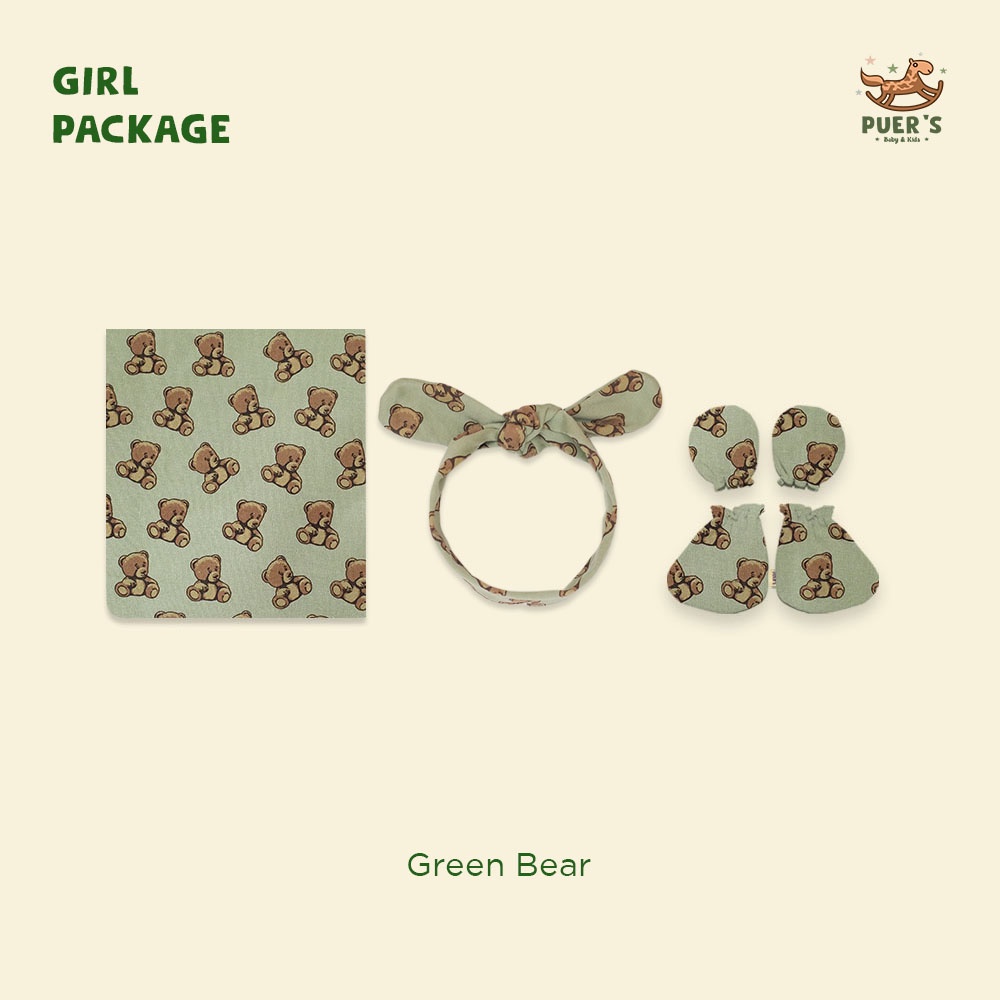 NEWBORN PACKAGE (SWADDLE SET) GREEN BEAR