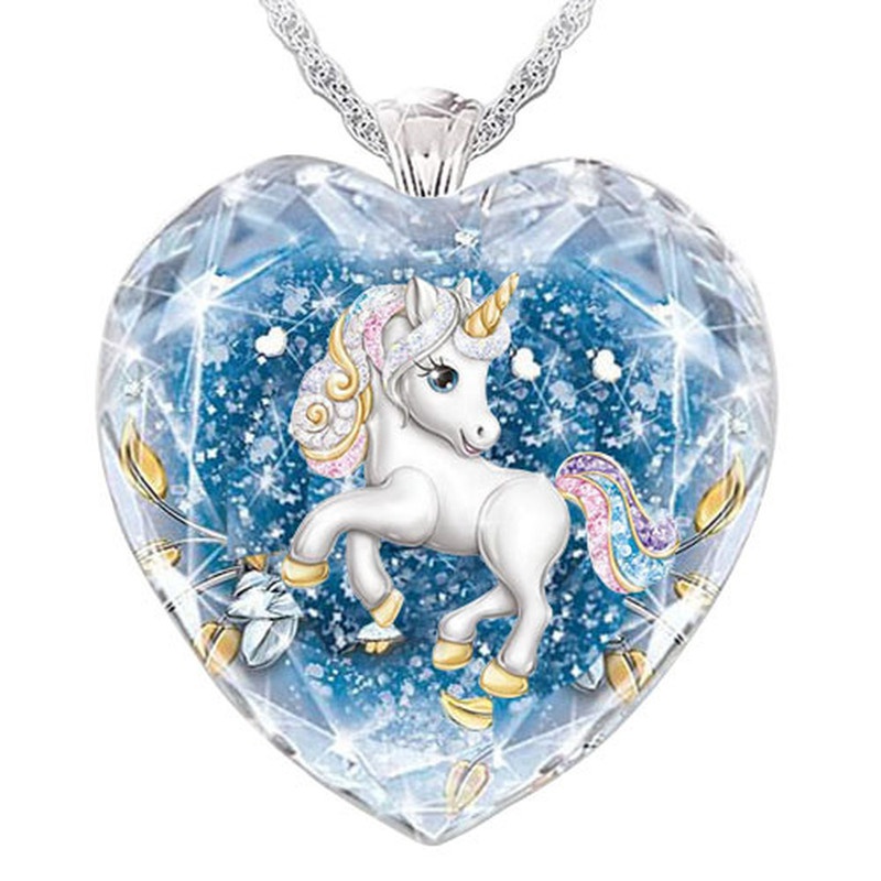 Kalung Dengan Liontin Unicorn Aksen Kristal Warna Biru Untuk Wanita