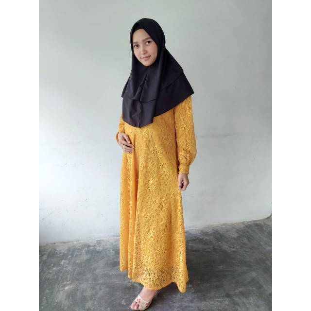 Gamis brukat import dalaman furing  warna Gold